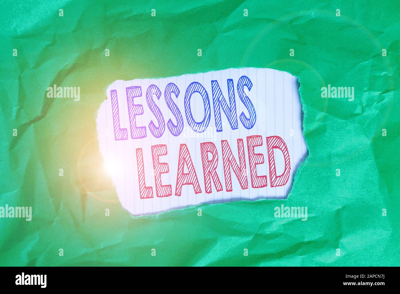 Writing note showing Lessons Learned. Business concept for the ...