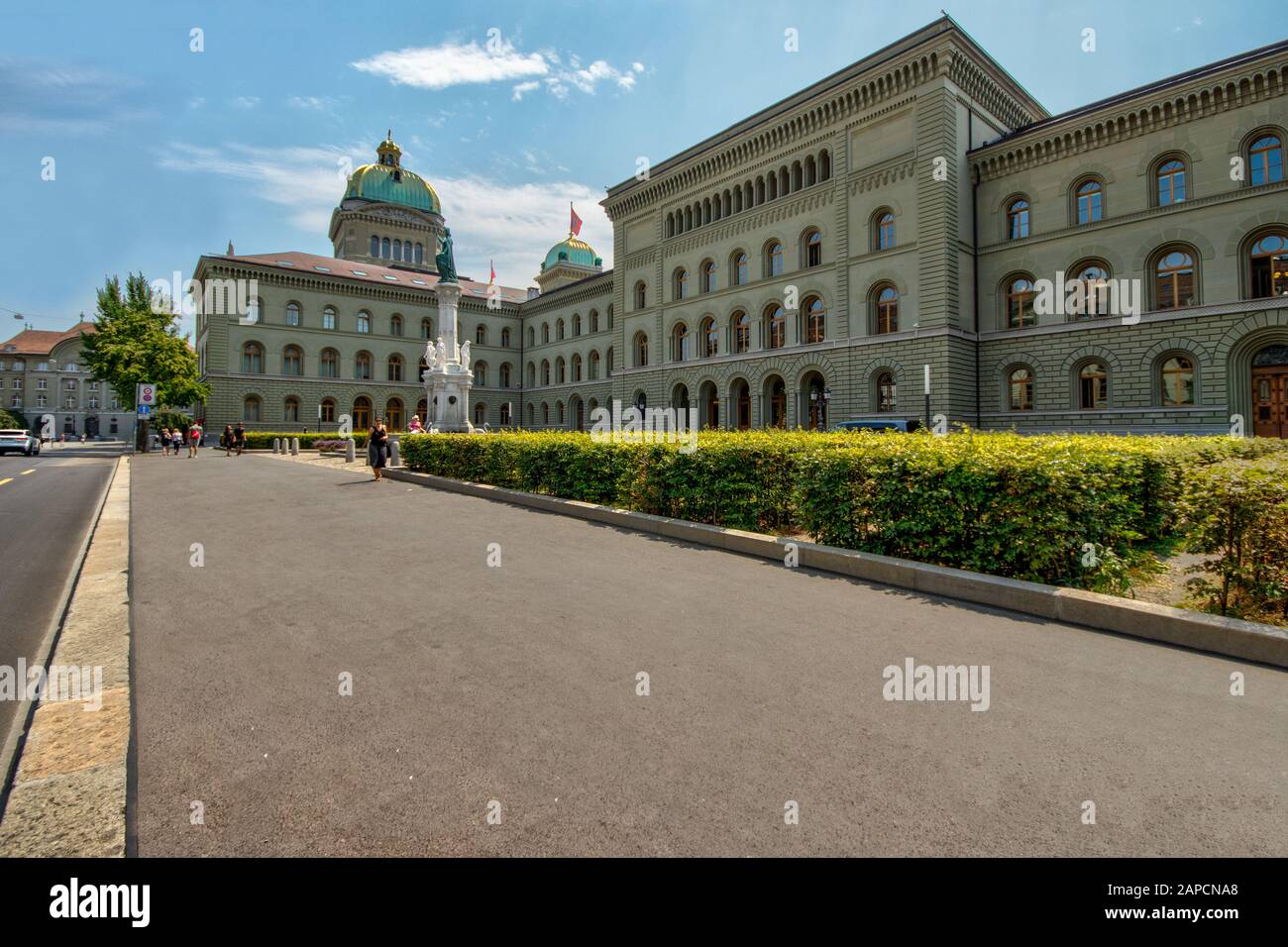 Bern, Switzerland - July 26, 2019: The west wing of the Federal Palace of  Switzerland. Swiss capital parliament building with green dome roof and  Swis Stock Photo - Alamy