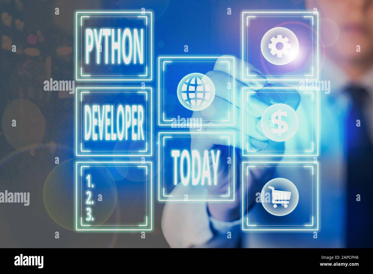 Conceptual hand writing showing Python Developer. Concept meaning responsible for writing serverside web application logic Stock Photo