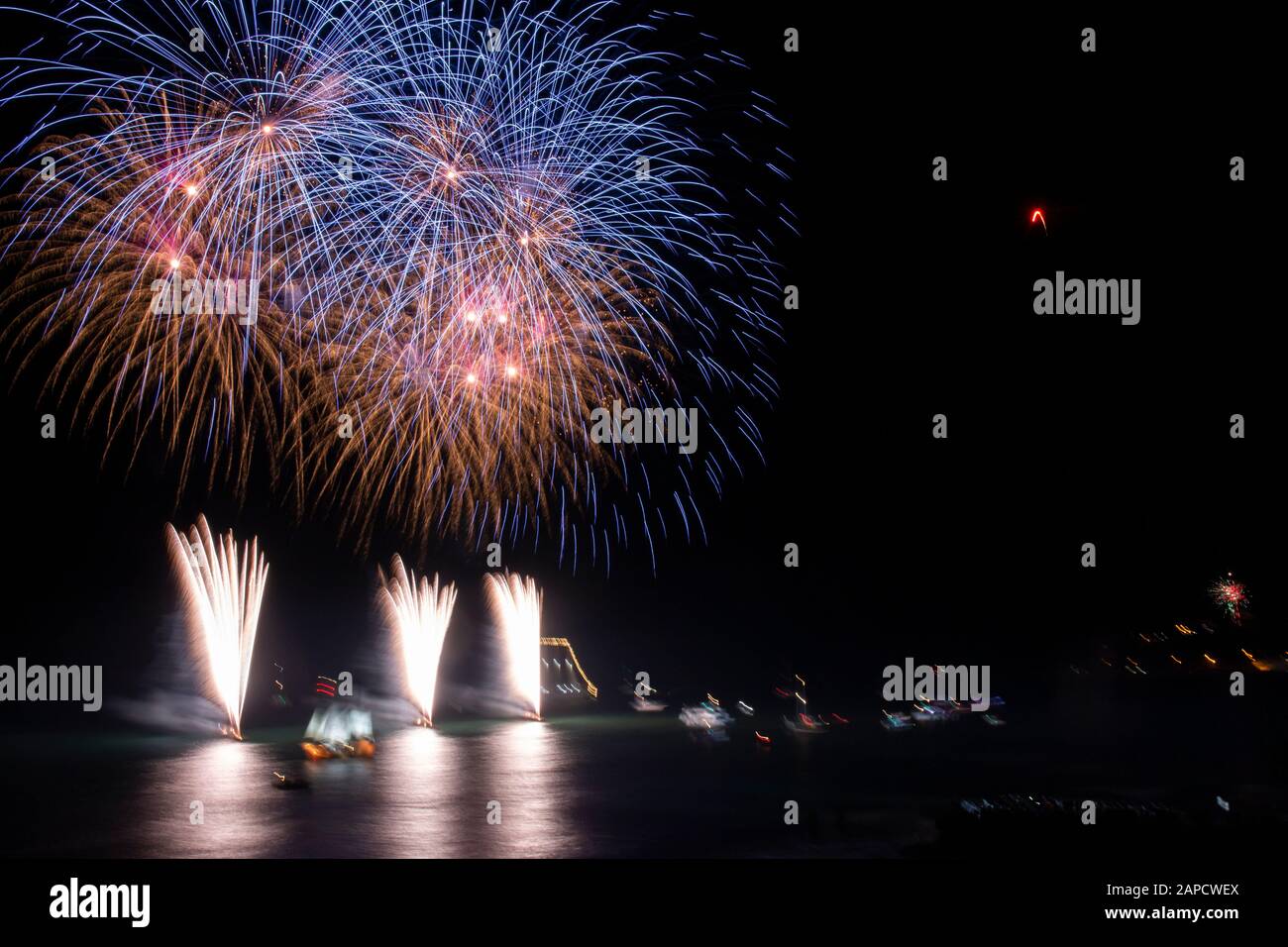 Beautiful fireworks of new year 2020 in Albufeira city, Portugal Stock ...