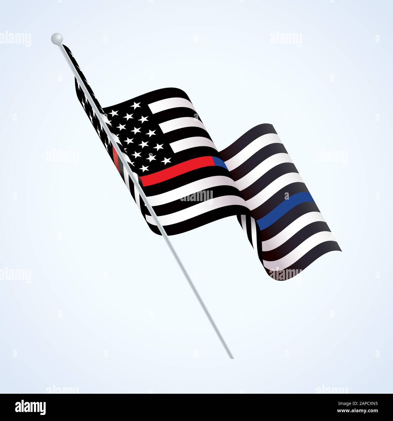 A police and firefighter support flag waving illustration. Vector EPS 10 available. Stock Photo