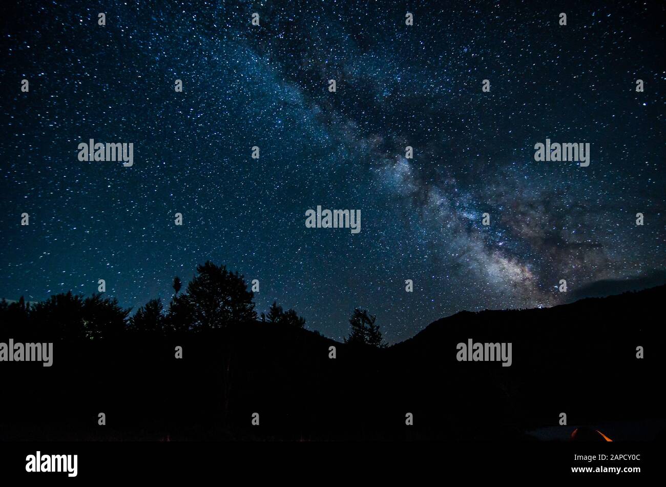 Night sky in albanian nature near Fushe Stude, Albania Stock Photo