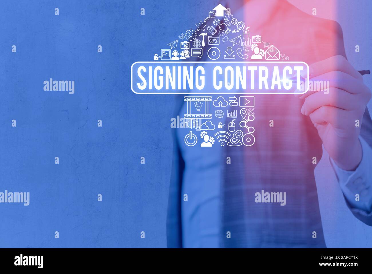 Word writing text Signing Contract. Business photo showcasing the parties signing the document agree to the terms Stock Photo