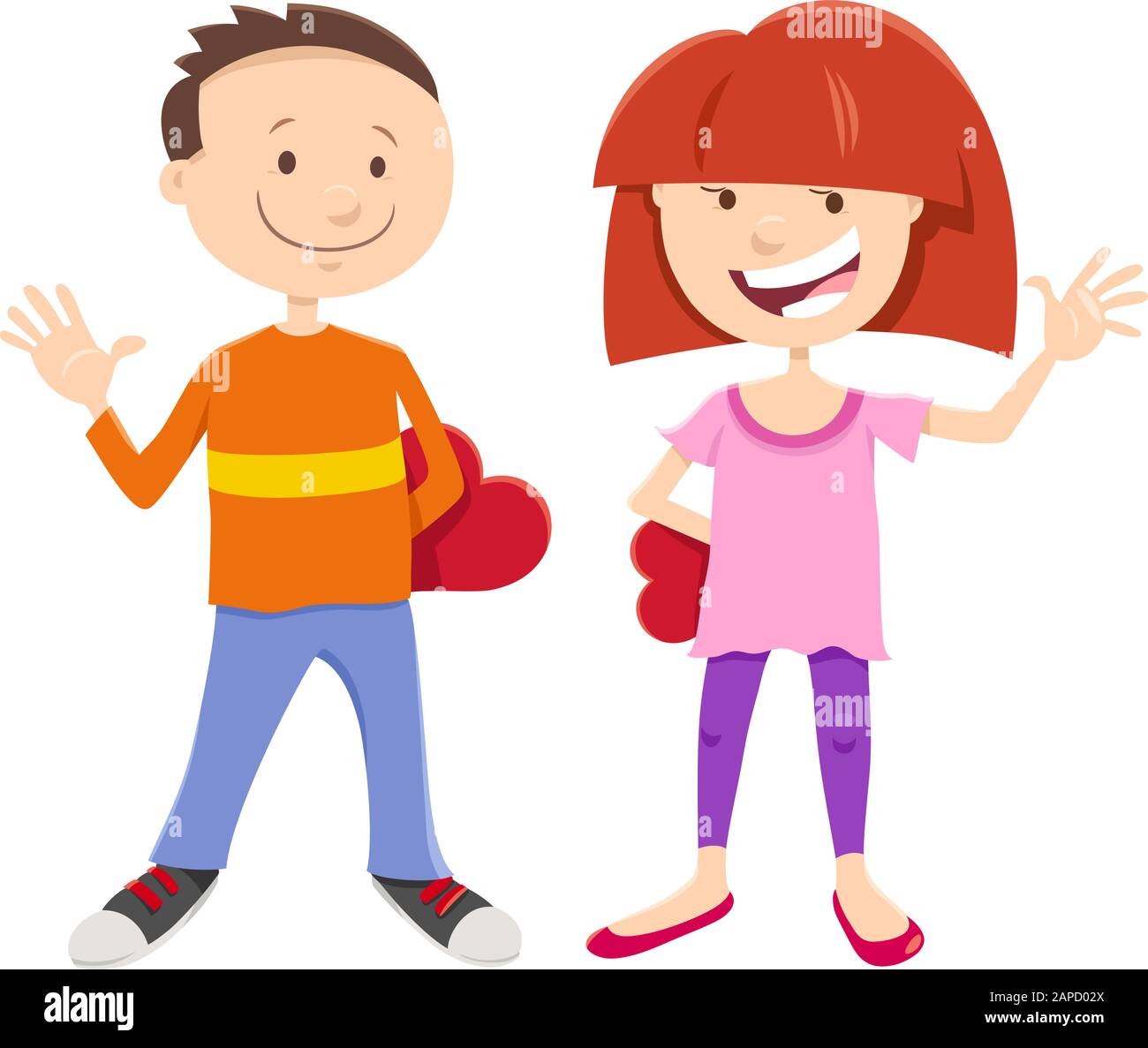 Greeting Card Cartoon Illustration with Girl and Boy Characters with ...