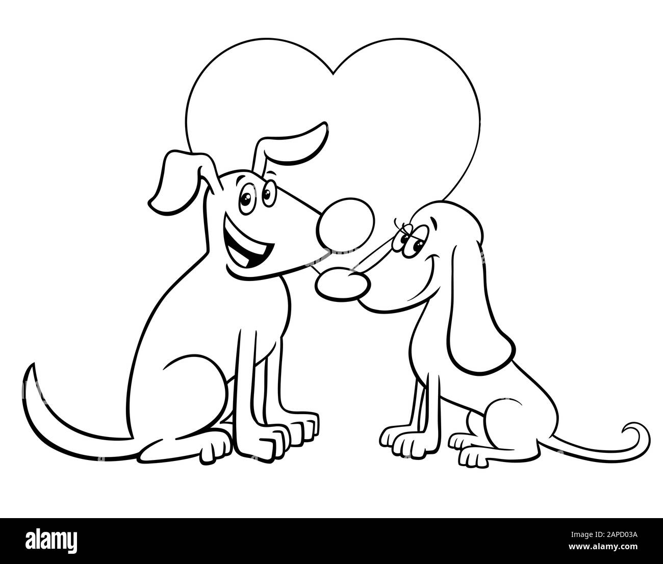 Black And White Valentines Day Greeting Card Cartoon Illustration With Happy Dog Characters In Love Coloring Book Page Stock Vector Image Art Alamy