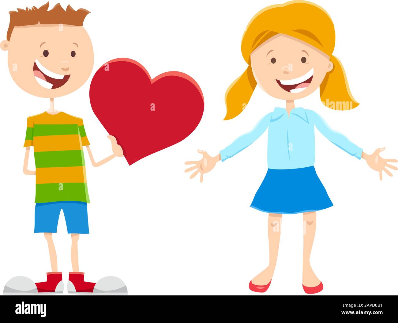Greeting Card Cartoon Illustration with Funny Girl and Boy Kid ...