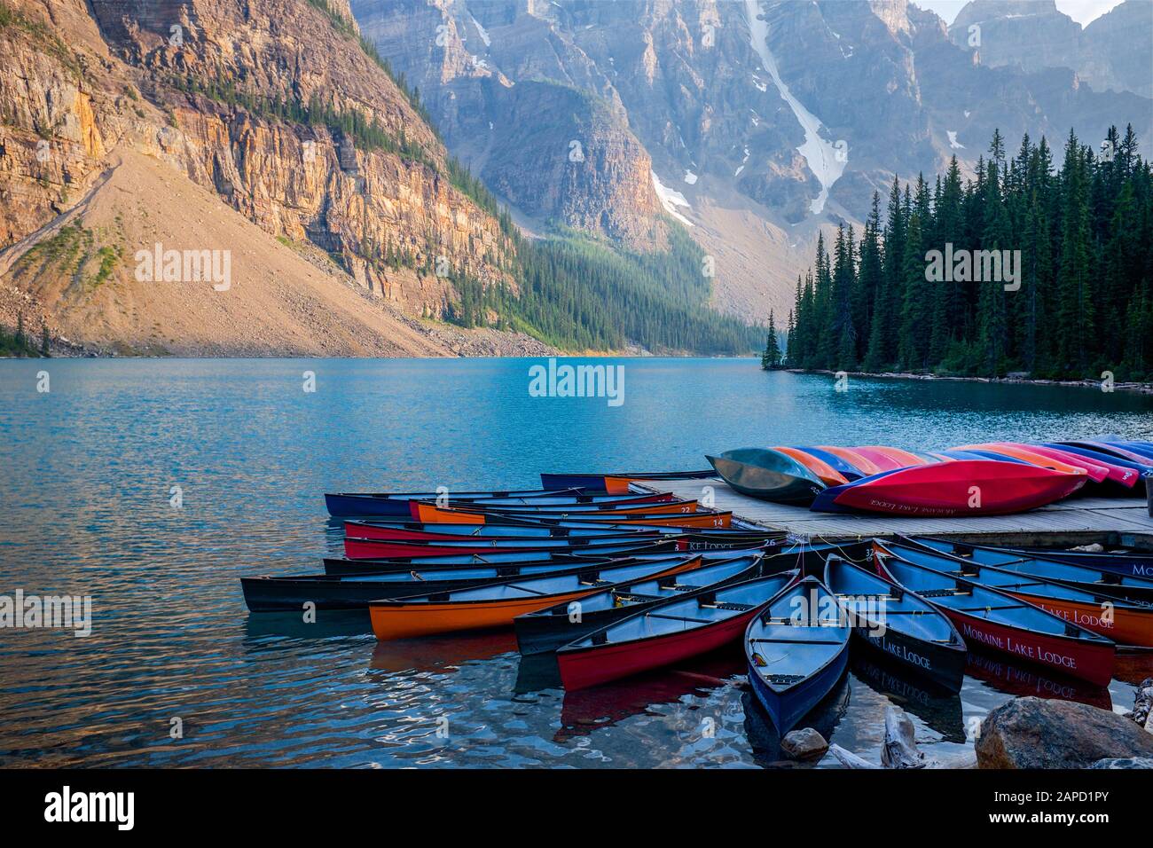 Rental Boats At Morraine Lake Banff National Park Stock Photo