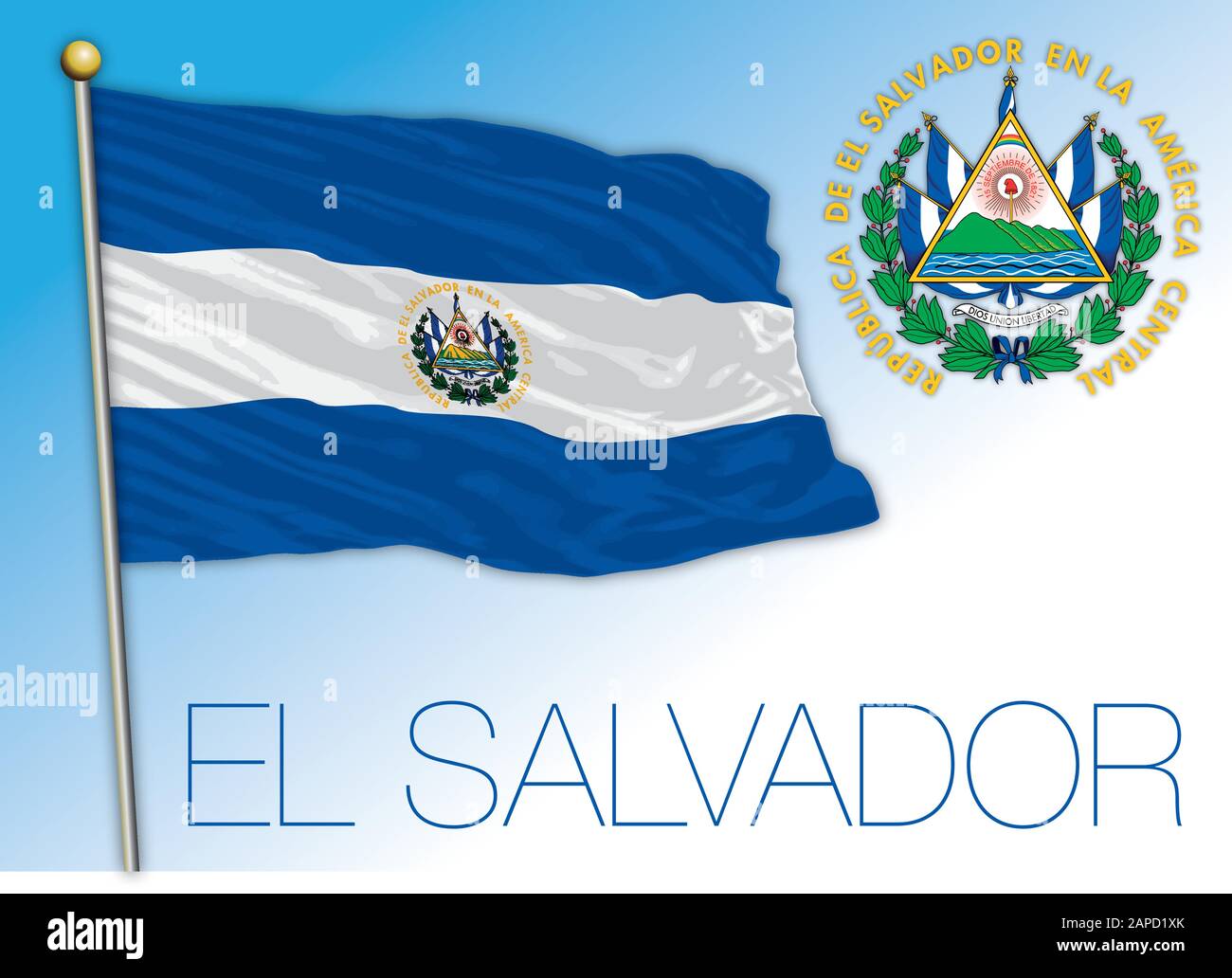 El Salvador official national flag and coat of arms, central american country, vector illiustration Stock Vector