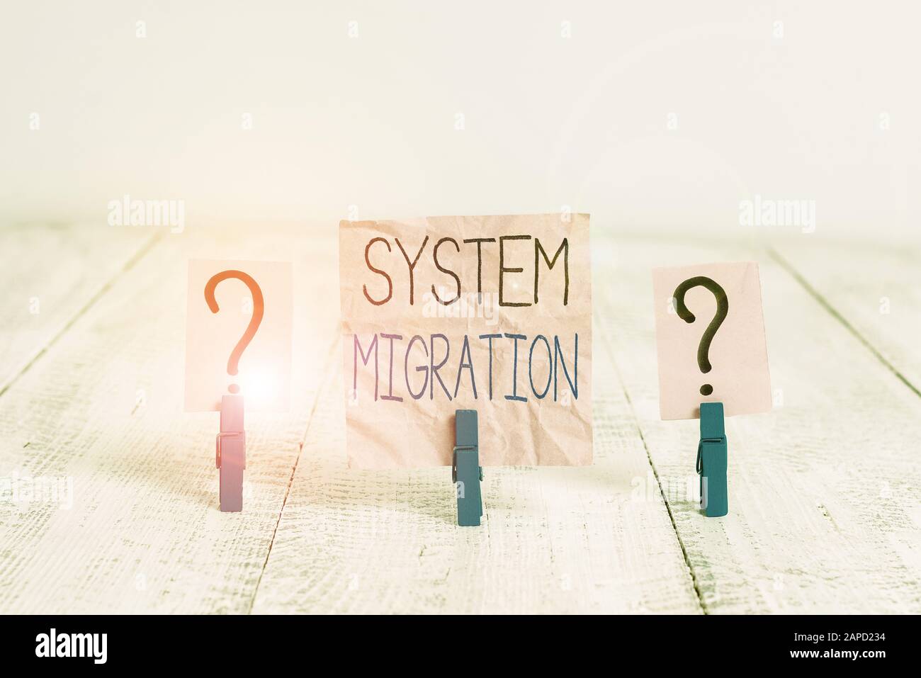 Handwriting text System Migration. Conceptual photo moving from the use ...