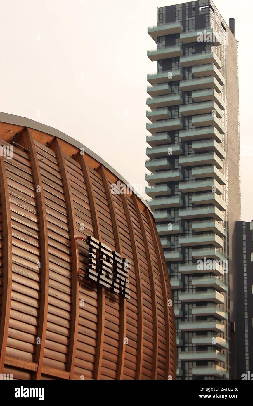 IBM consulting center in the new financial district of Porta Nuova in Milan, Italy. Beautiful building designed by Giulio Natta archistar. Stock Photo