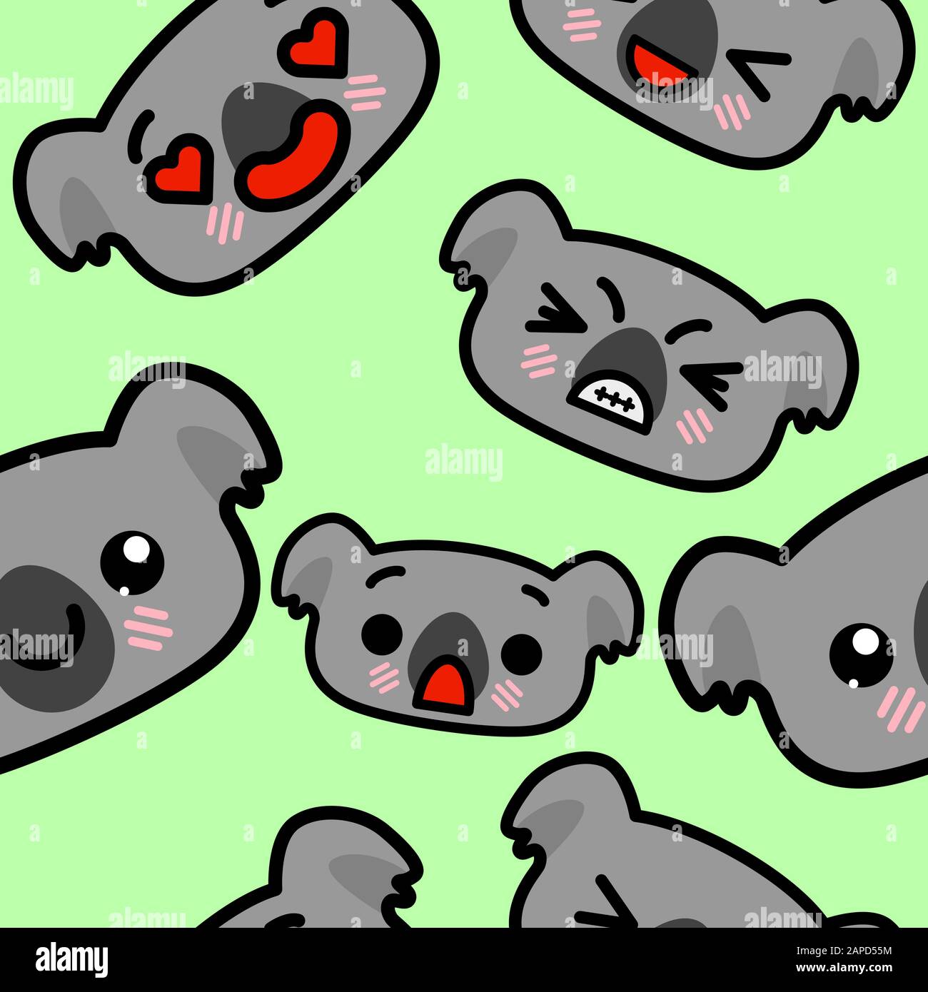 Seamless pattern with cute kawaii emoji koalas. vector cartoon ...