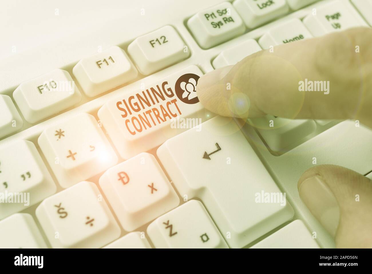 Word writing text Signing Contract. Business photo showcasing the parties signing the document agree to the terms Stock Photo