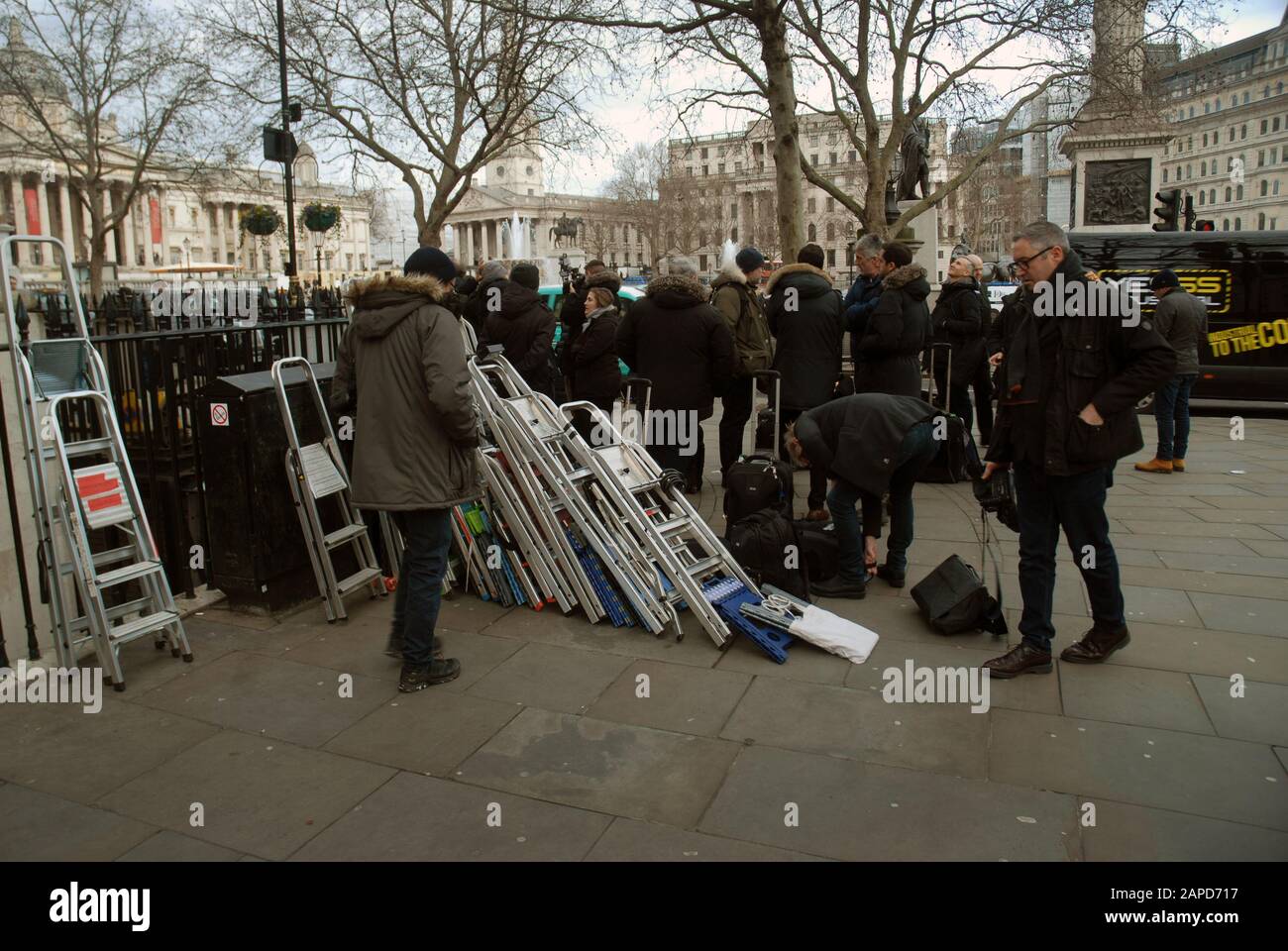 Press photographers waiting outside Canada House for Prince Harry and Meghan Markle on 8th January, London, UK. Stock Photo
