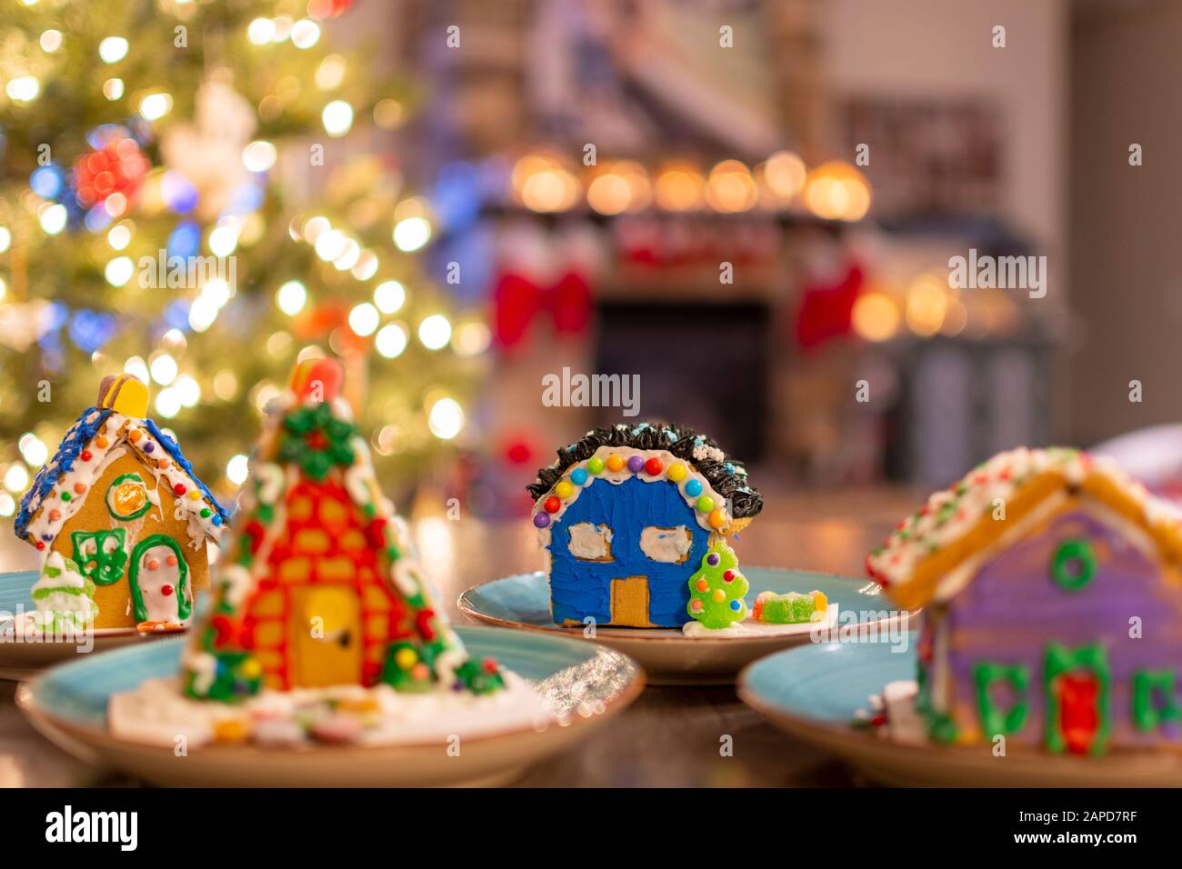 Houses Decorated Christmas Lights On Stock Photos Houses