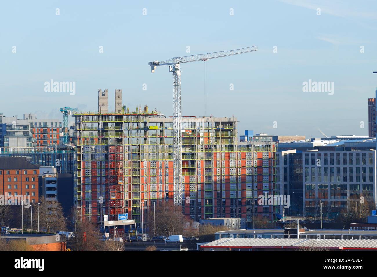 ongoing work on apartment blocks on Wellington Street in Leeds City