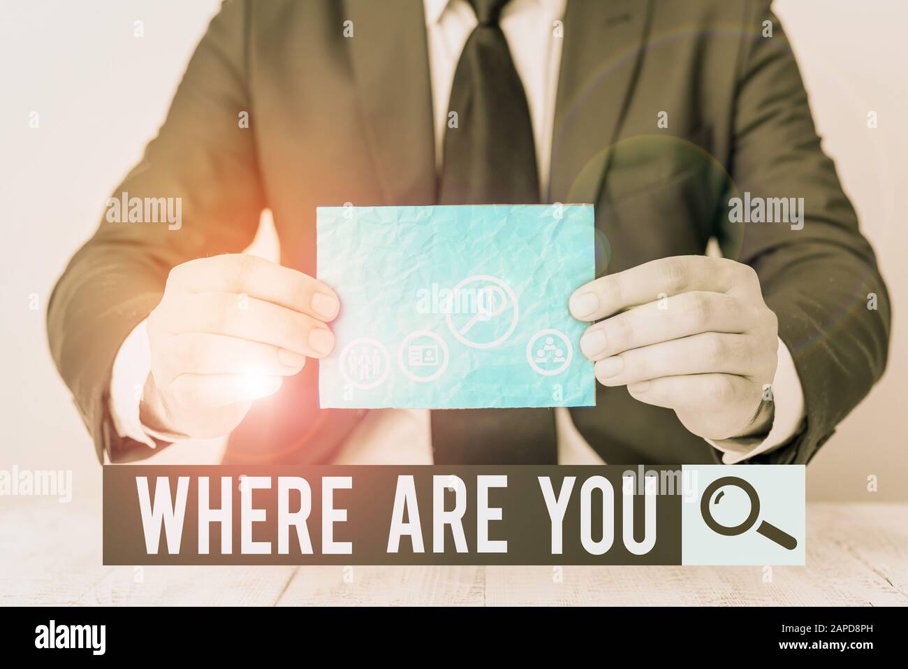 Text sign showing Where Are You. Business photo text Give us your location address direction point of reference Stock Photo