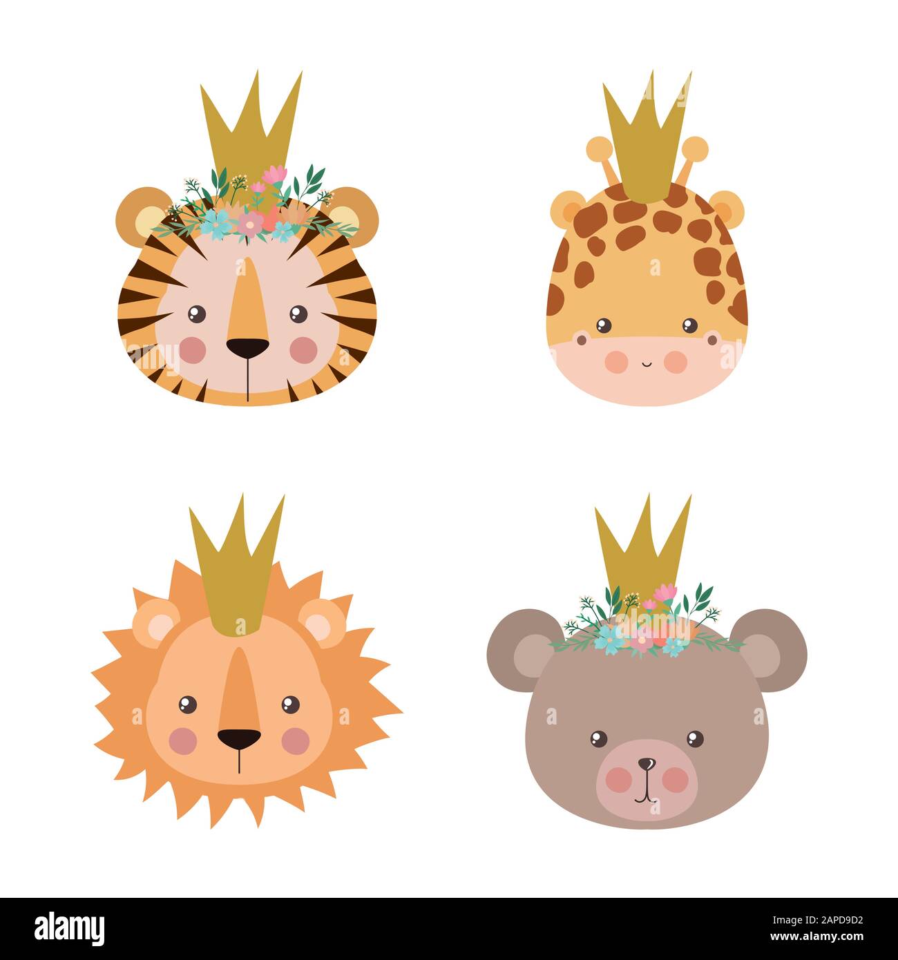 Cute tiger giraffe lion and bear cartoon vector design Stock Vector ...