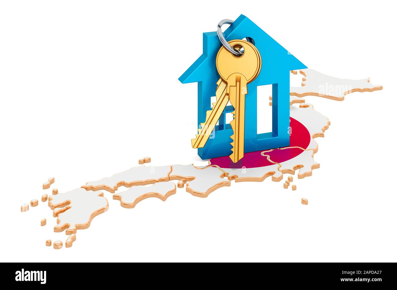 Real estate in Japan concept. Property for sale, rent or mortgage. 3D rendering isolated on