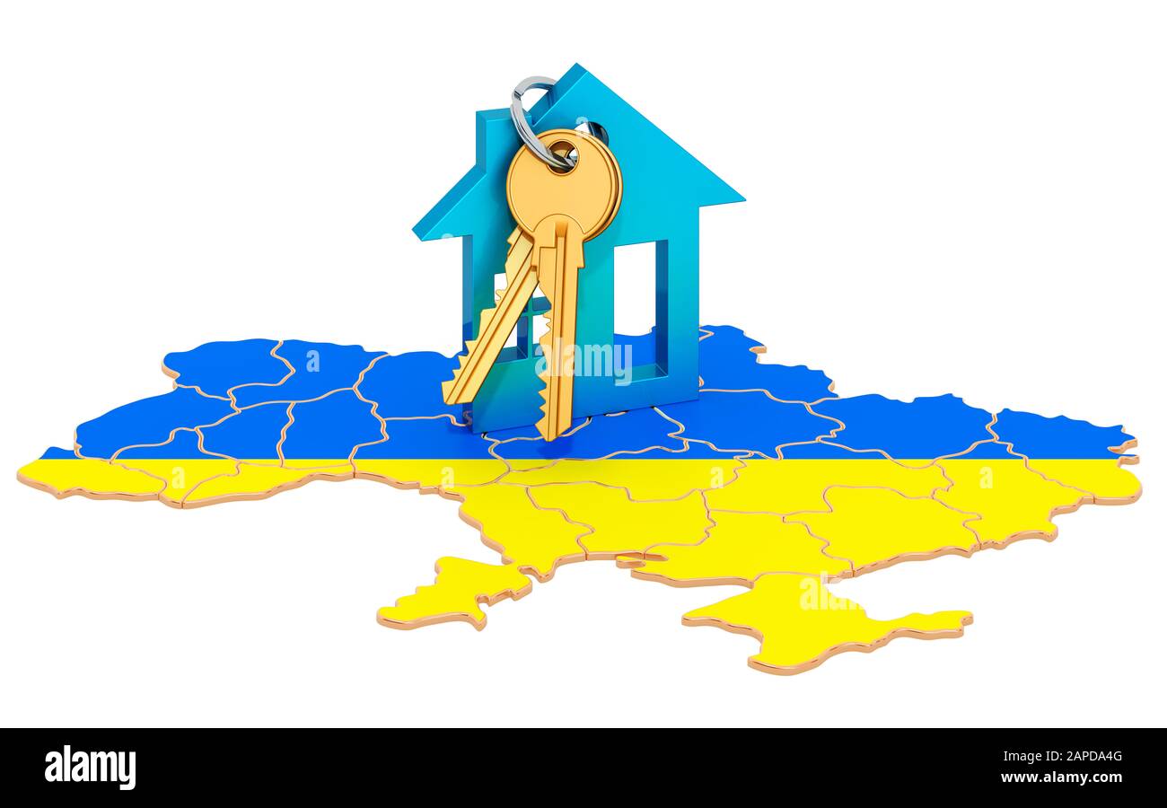 Real estate in Ukraine concept. Property for sale, rent or mortgage. 3D