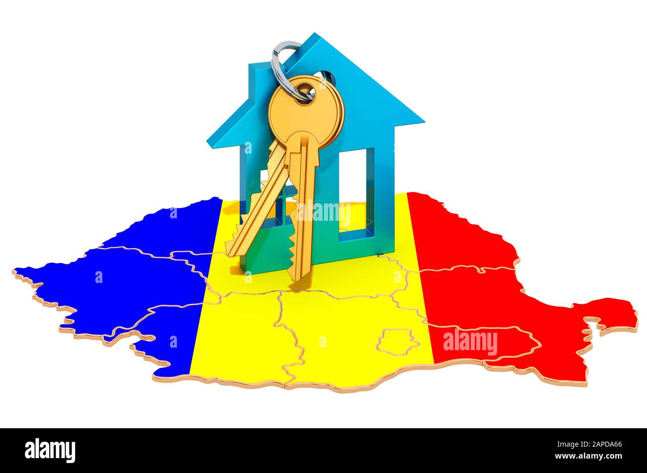 Real estate in Romania concept. Property for sale, rent or mortgage. 3D