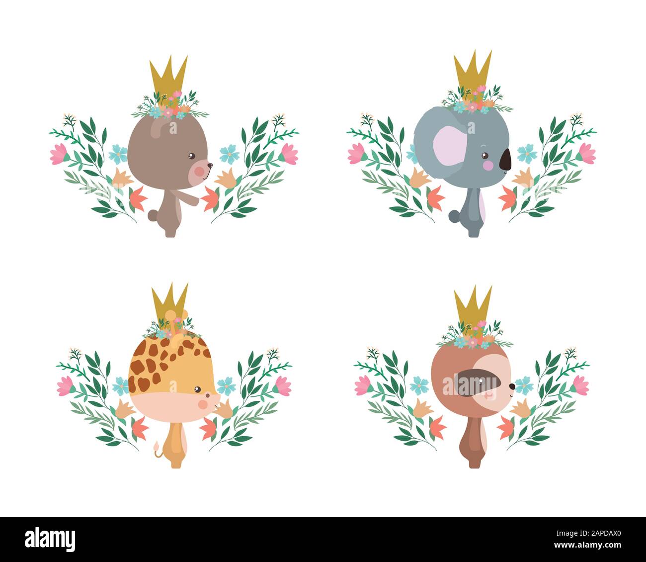Cute bear koala giraffe and sloth cartoon vector design Stock Vector ...