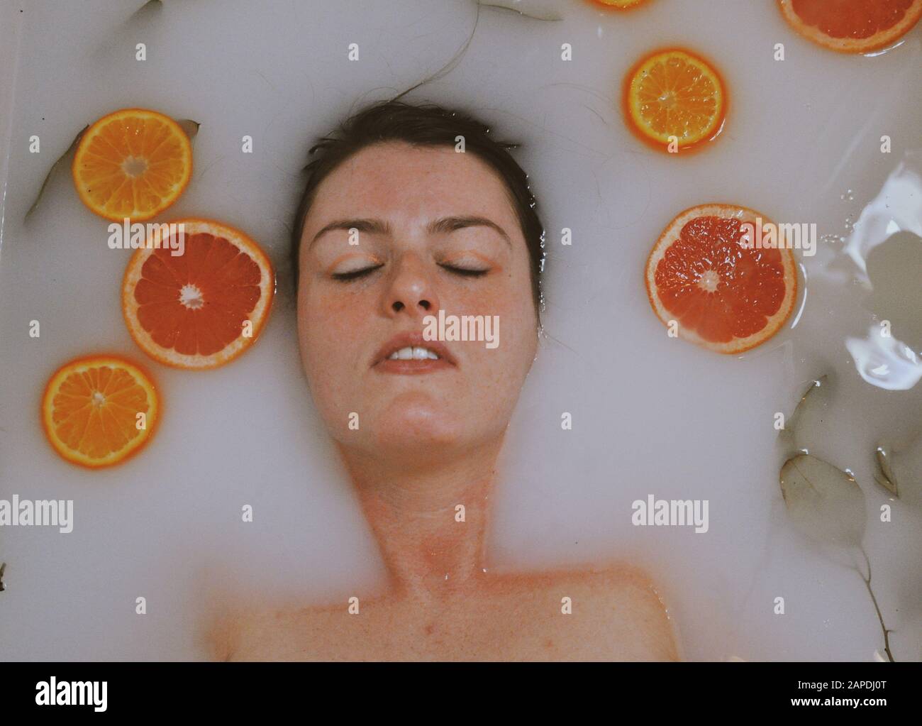 Floating in a Milk Bath Stock Photo