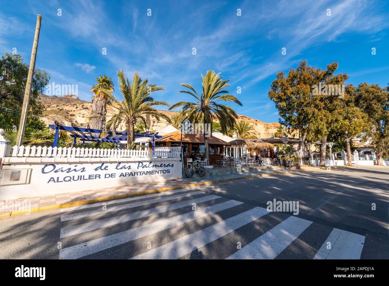 Oasis de las Palmeras, Alquiler de Apartamentos near Erosiones de Bolnuevo, Region de Murcia, Costa Calida, Spain. Tourist spot Stock Photo