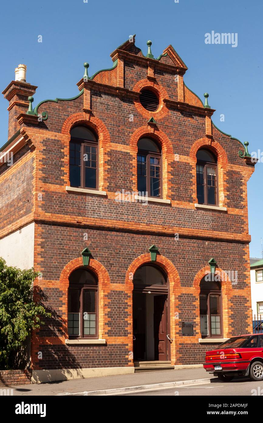 A brownstone brick building in the town center of Launceston, Tasmania, Australia. Stock Photo