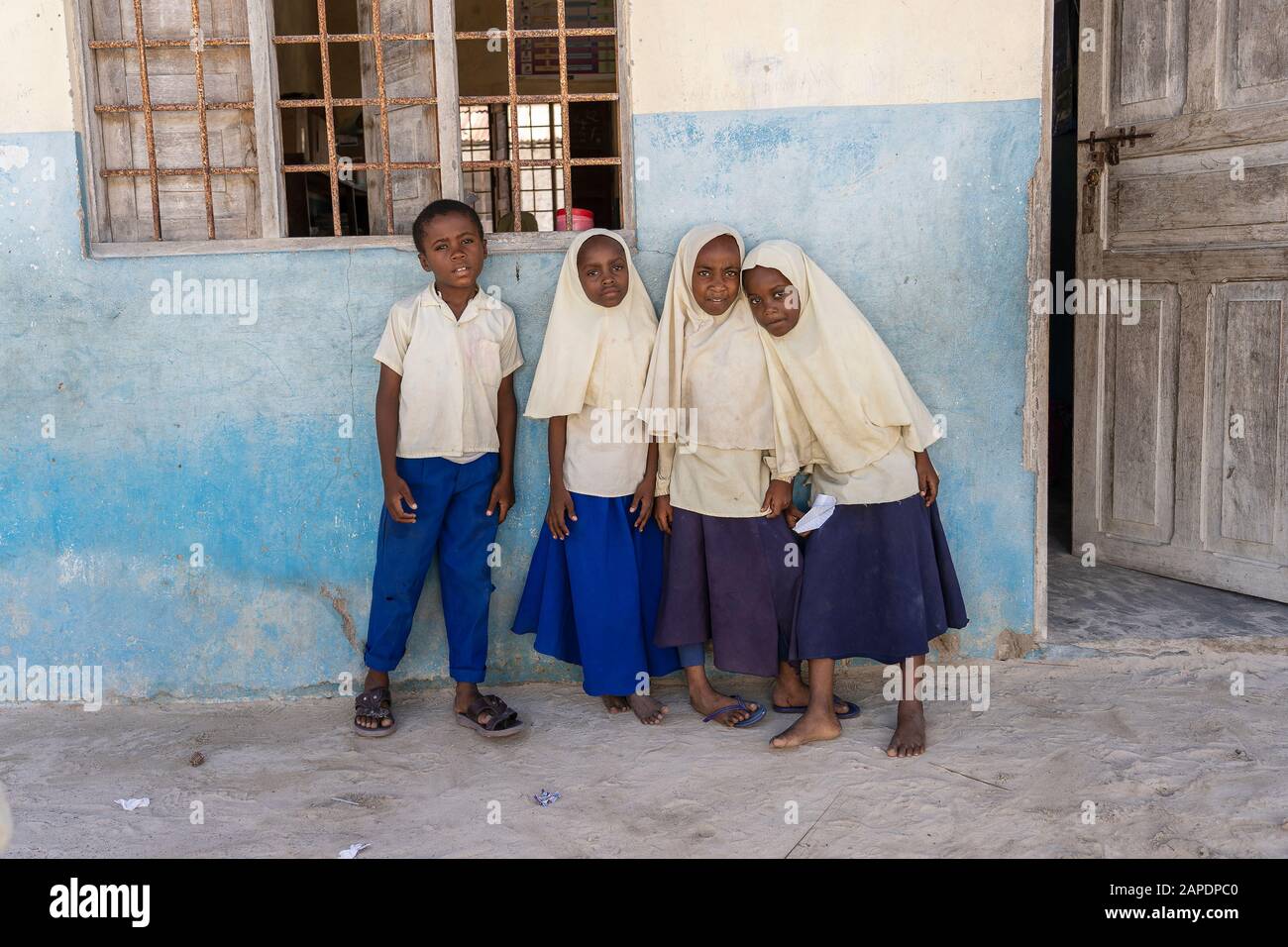 Zanzibar, Tanzania - october 29, 2019 : Unidentified african girls and boys in a local school in island Zanzibar, Tanzania, East Africa Stock Photo