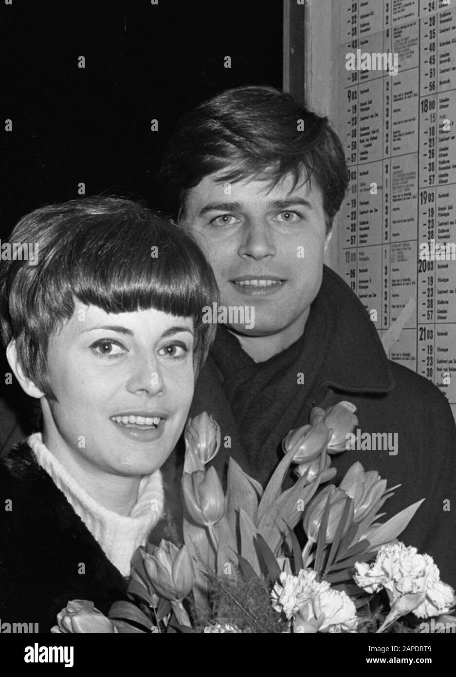 French: Anna Maria Ferrero and Jean Sorel at Amsterdam station on 25 January 1966; Stock Photo