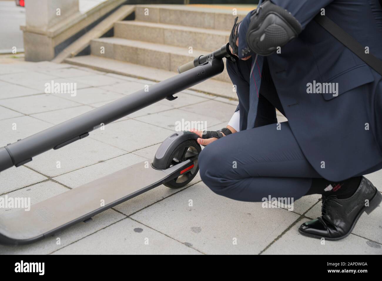 Smart mobility life concept, young man using an electric car, electric