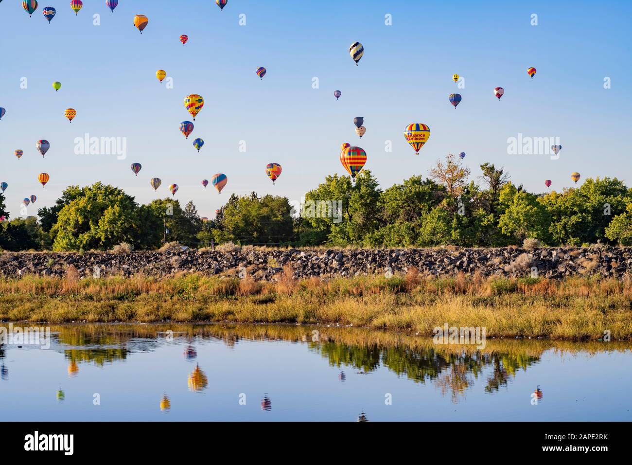 Morning view of the famous Albuquerque International Balloon Fiesta event at New Mexico Stock Photo