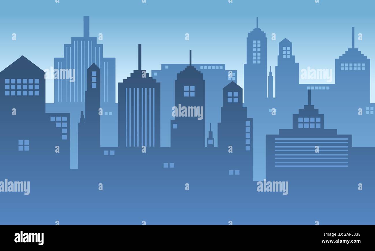 Vector silhouette of a city with tall buildings in the morning Stock ...