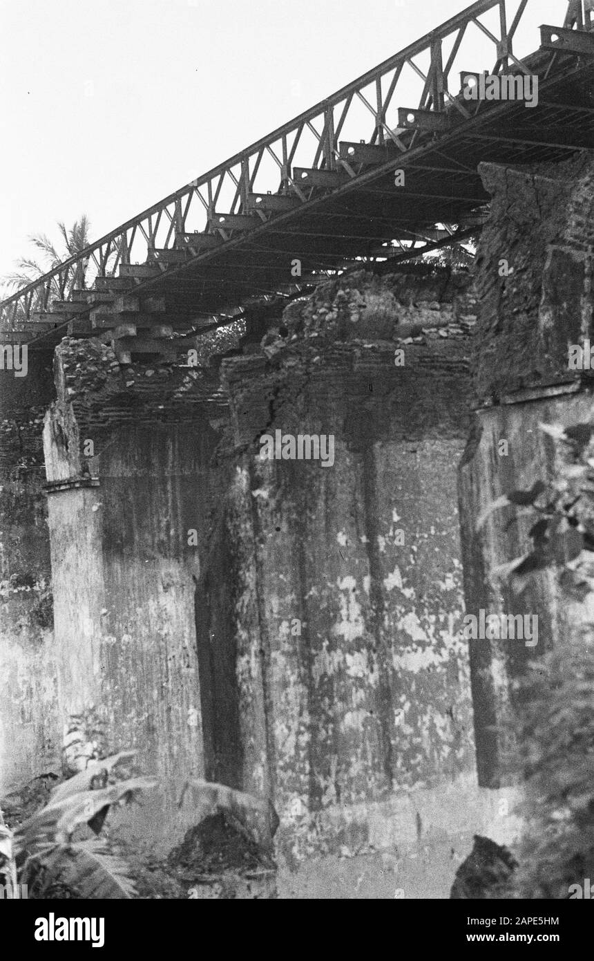Photo report near Buitenzorg Description: Bailey bridge over the foundations of a destroyed bridge Date: January 1947 Location: Bogor, Indonesia, Java, Dutch-Indies Stock Photo