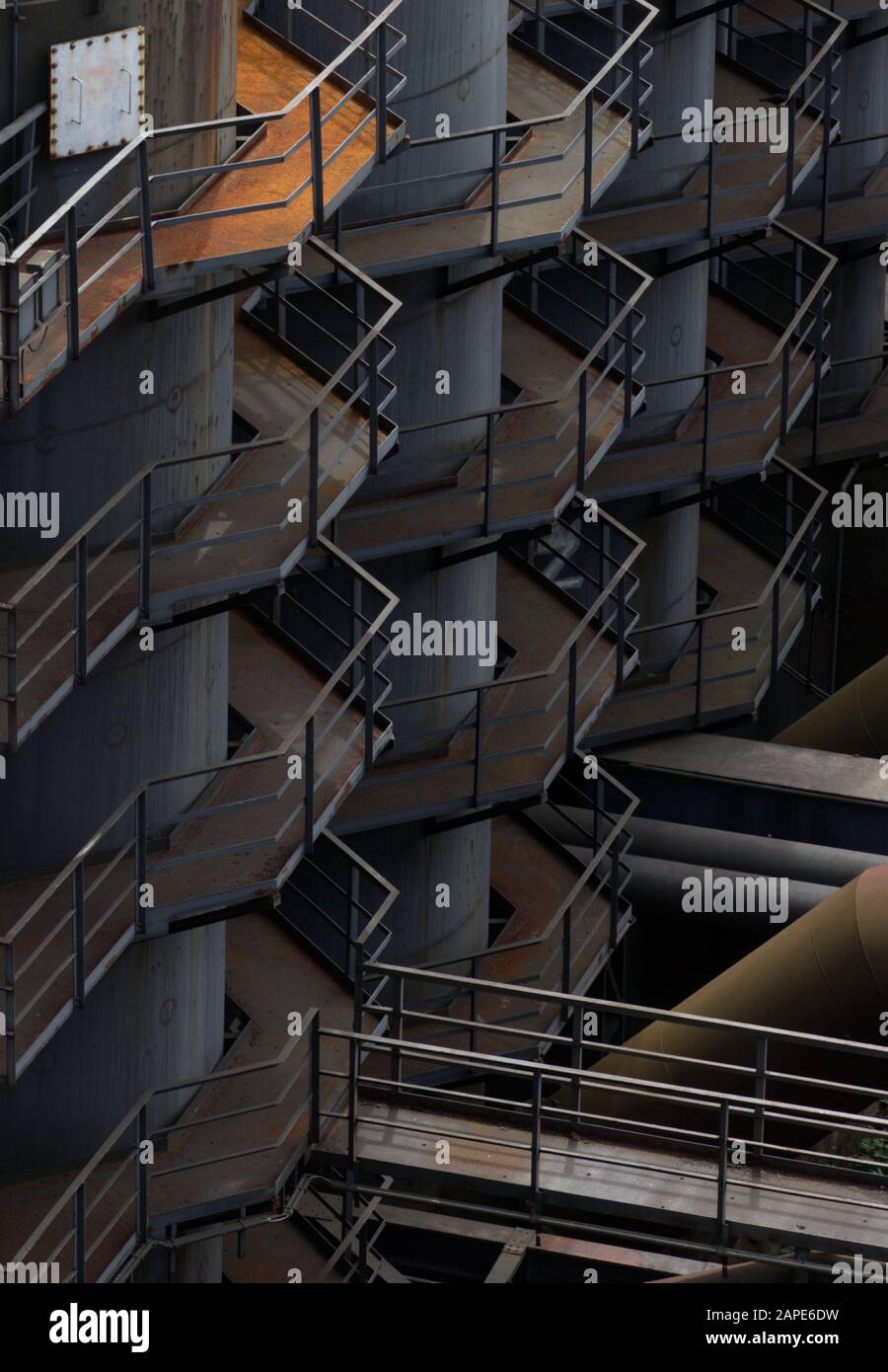 Old factory out of operation with many stairs and railings Stock Photo ...