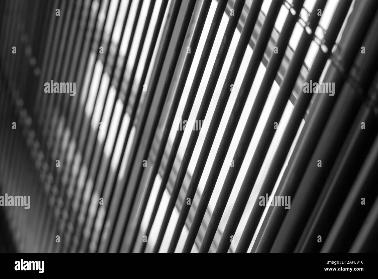 Low angle shot of metal blinds in front of a window Stock Photo