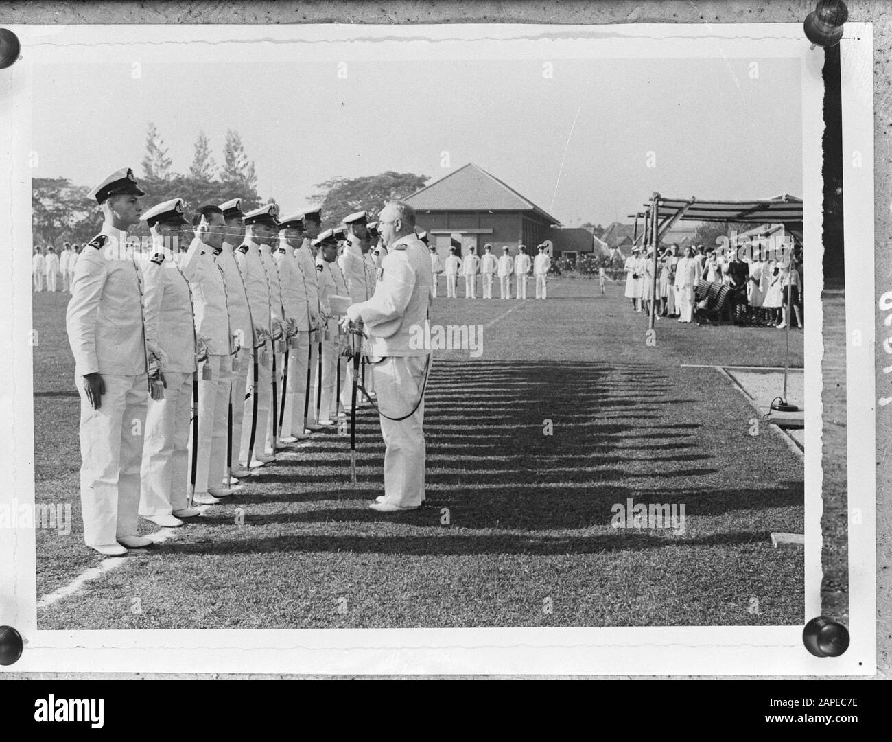 The oath taken by the commander of the Navy in Surabaya Date: 21 February 1946 Location: Indonesia, Java, Dutch East Indies, Surabaya Keywords: HANDS, MARINE, commander Stock Photo