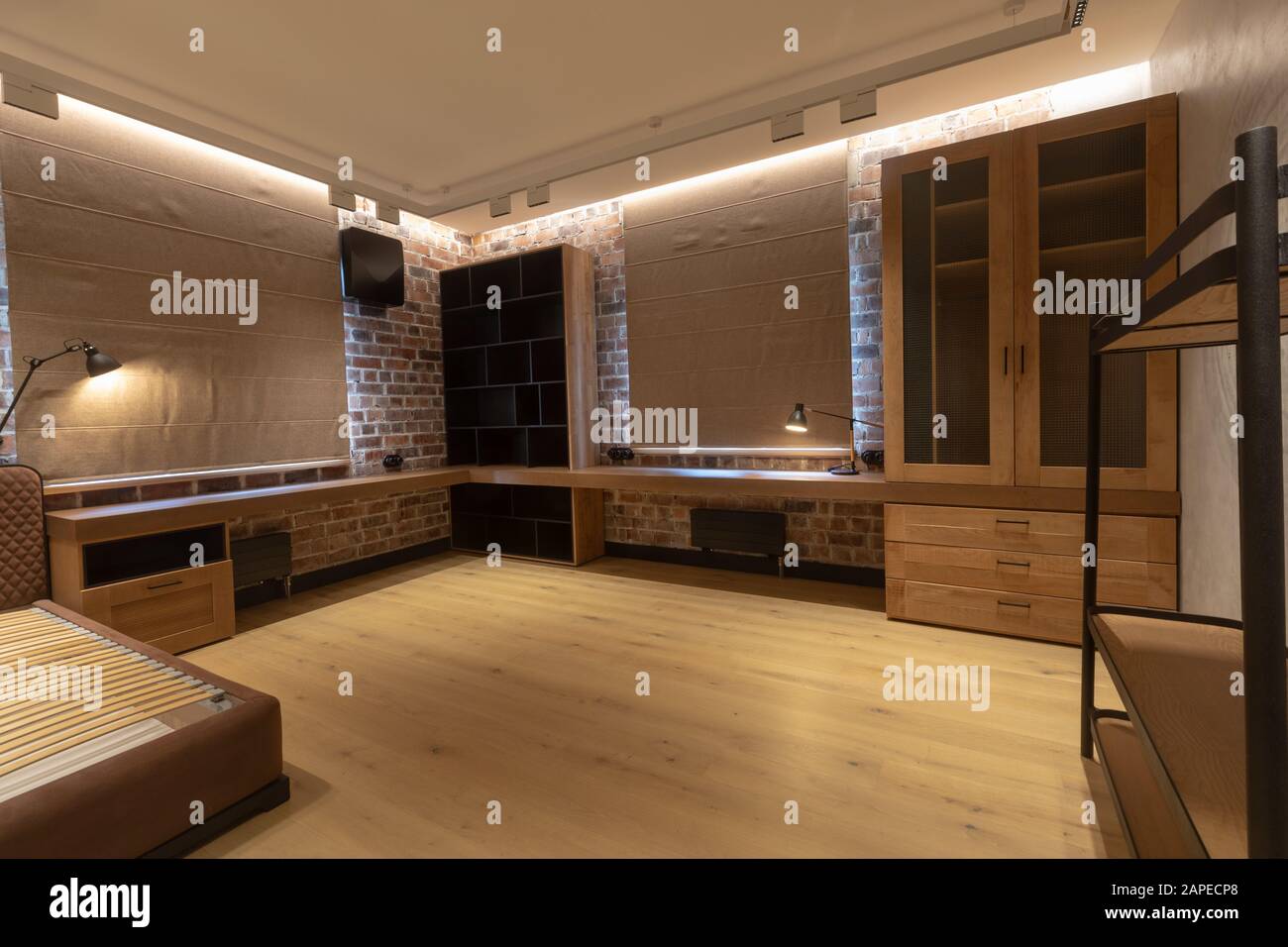 Modern interior design of living room in apartment Stock Photo
