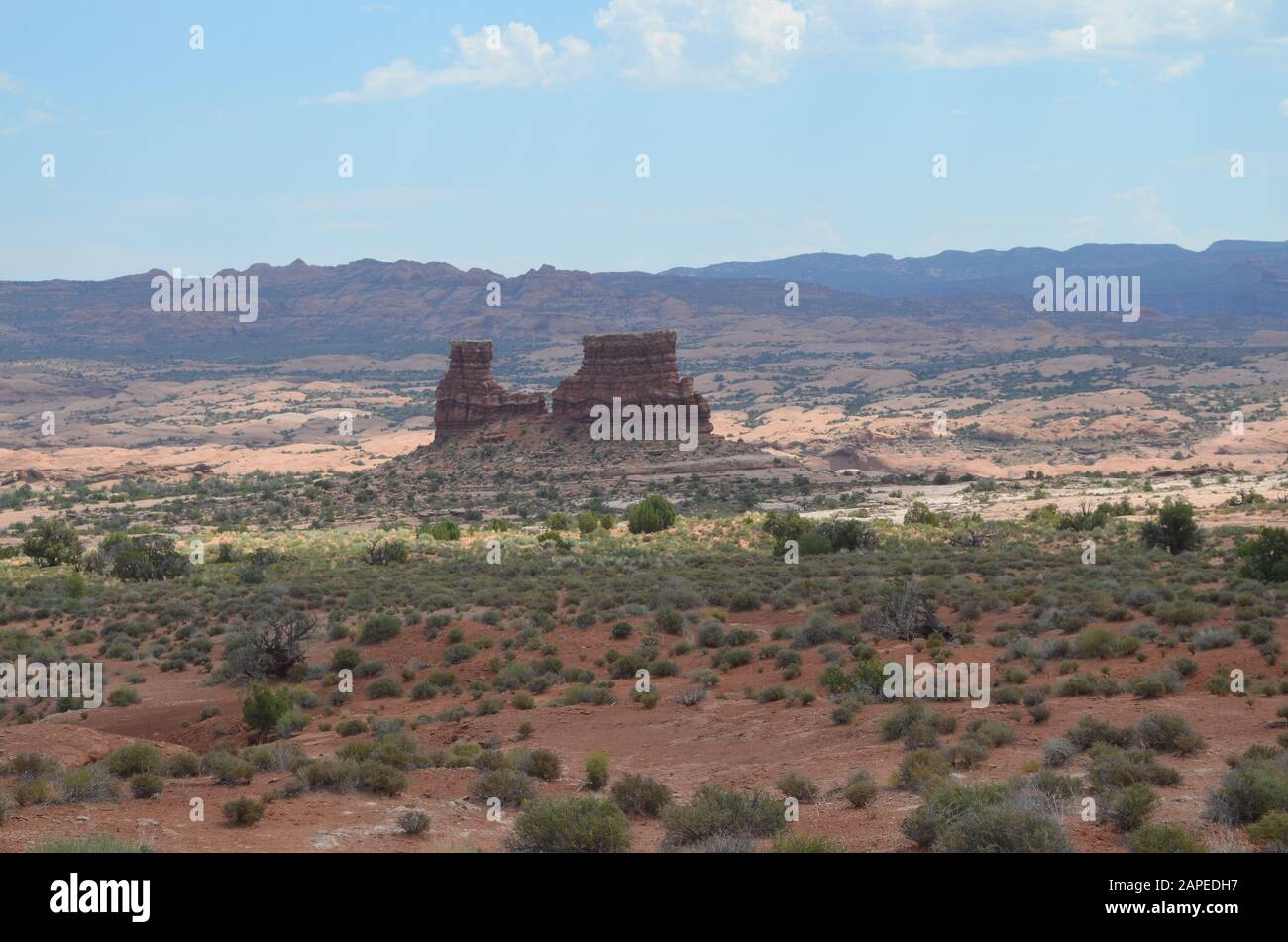 Early Summer in Utah: Looking East Toward Courthouse Wash from La Sal Mountains Viewpoint in Arches National Park Stock Photo