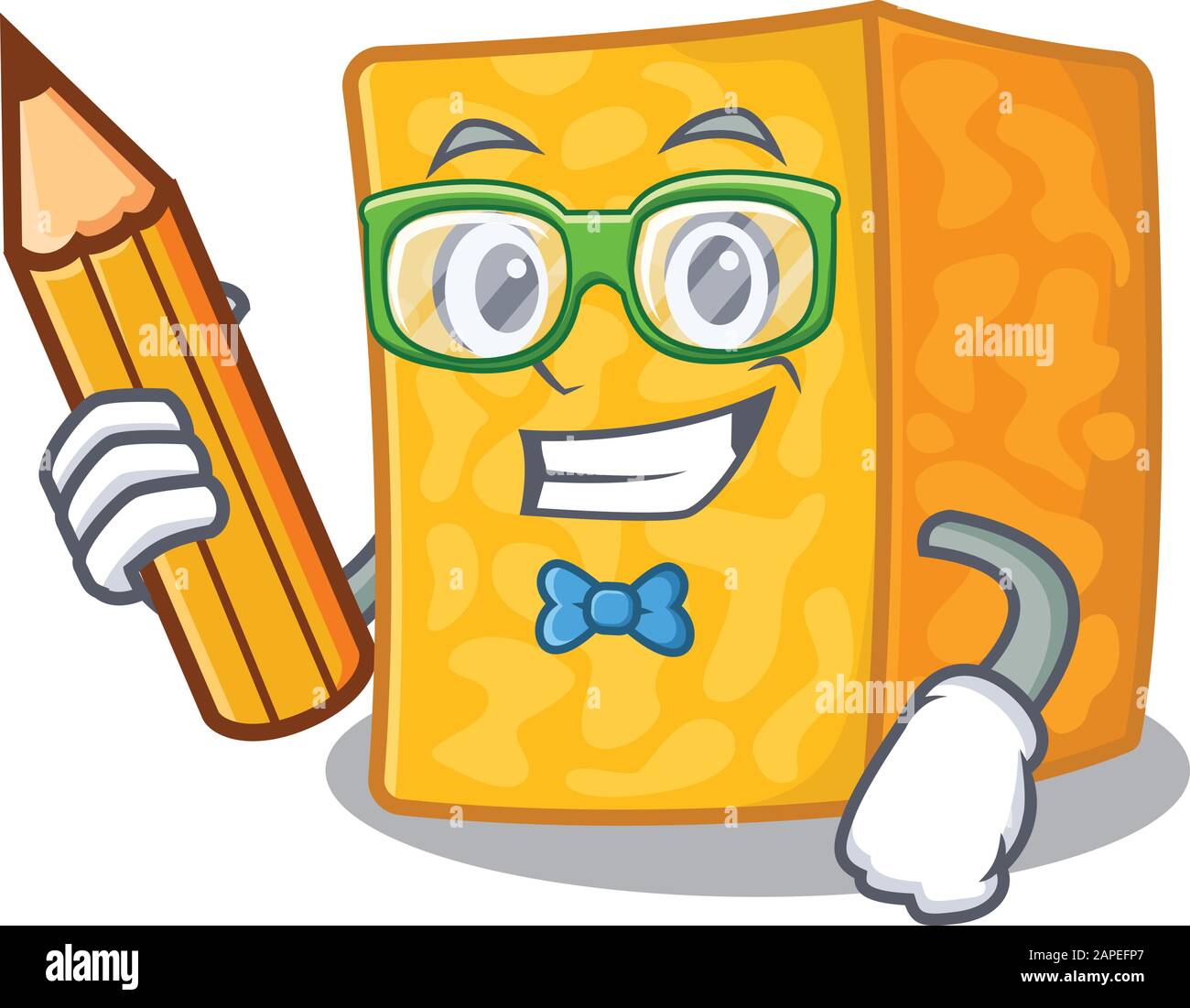 A picture of Student colby jack cheese character holding pencil Stock Vector