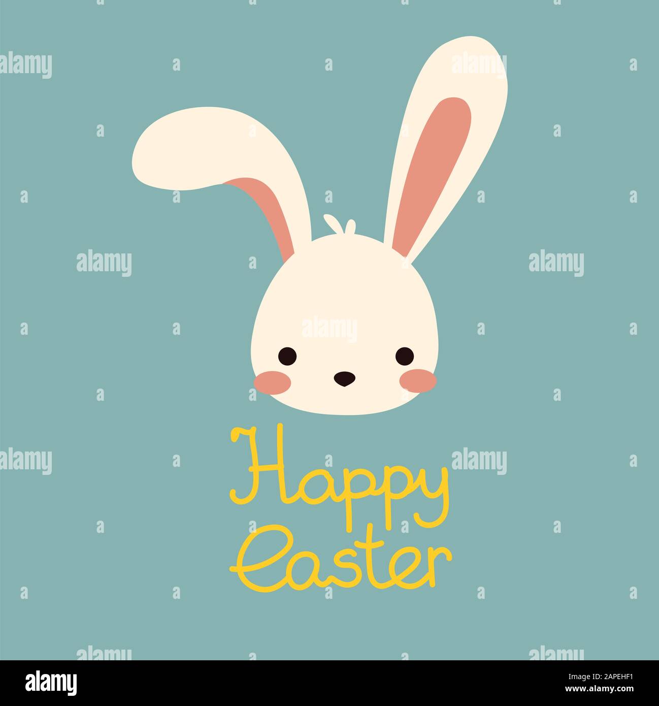 Cute kawaii vector easter bunny with lettering Stock Vector