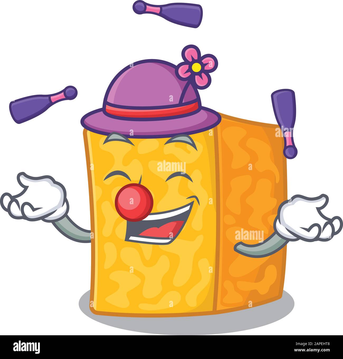 Smart colby jack cheese cartoon character design playing Juggling Stock