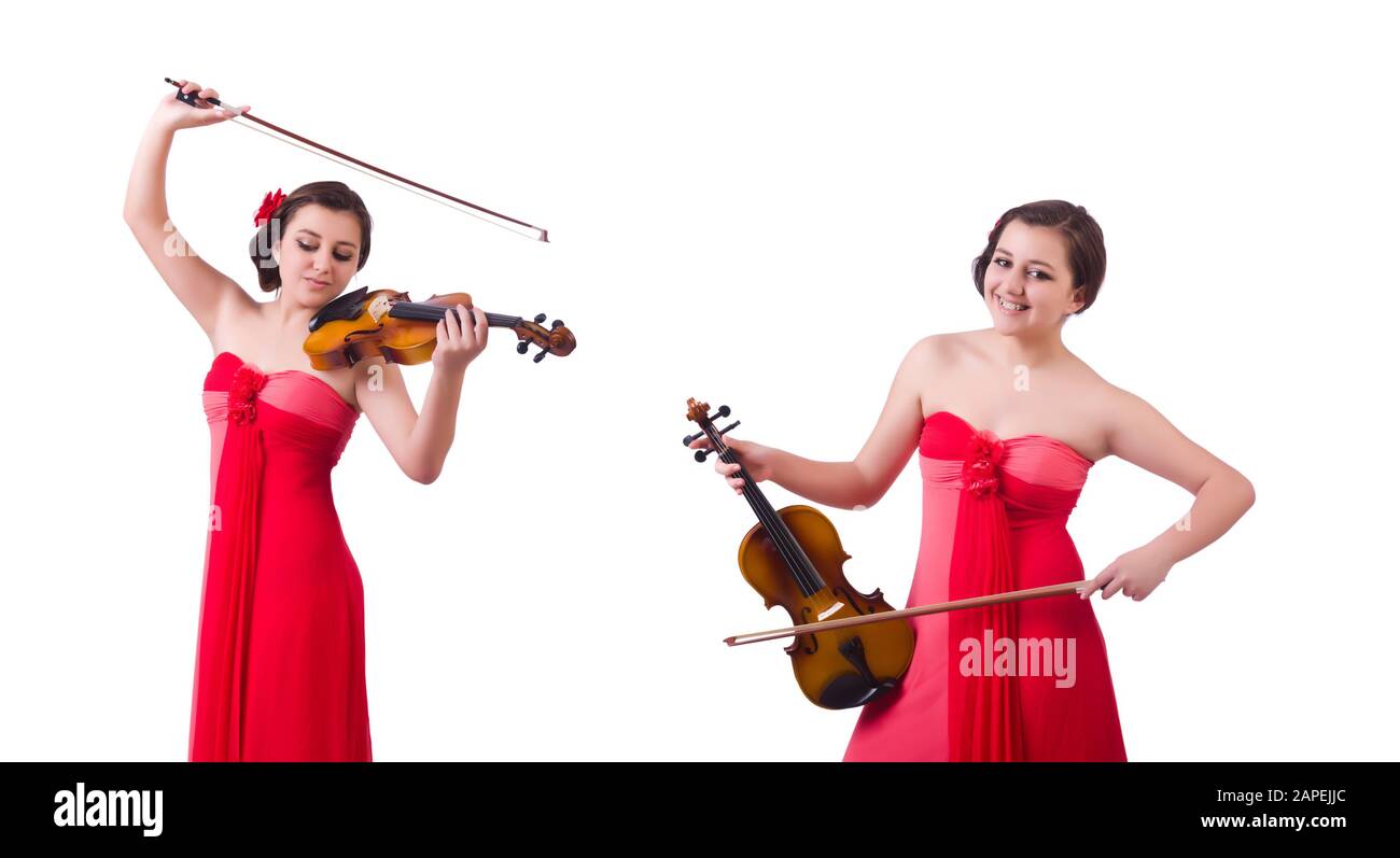 The young girl with violin on white Stock Photo - Alamy