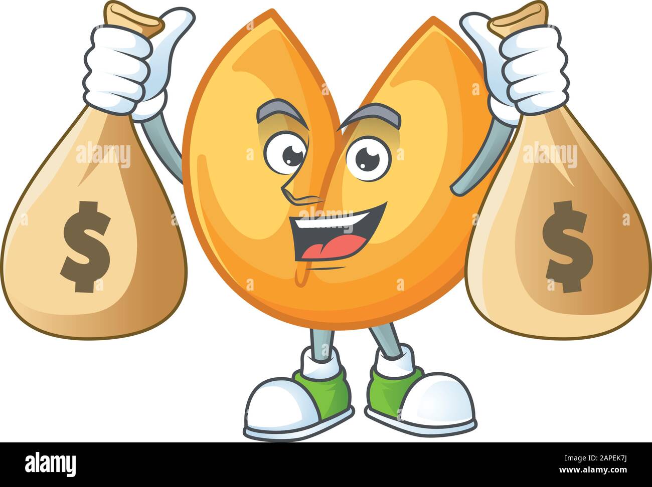 A picture of rich chinese fortune cookie cartoon character with two money bags Stock Vector
