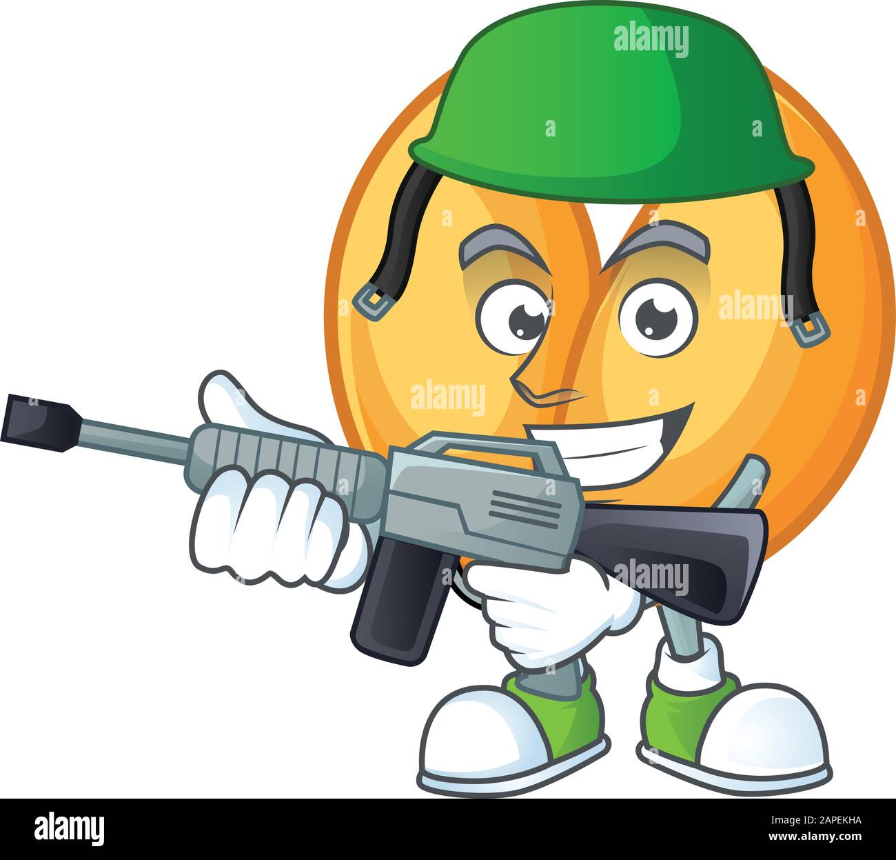 Chinese fortune cookie carton character in an Army uniform with machine gun Stock Vector Image