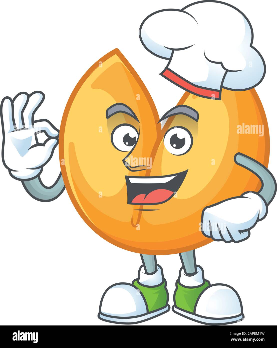 Chinese fortune cookie cartoon character wearing costume of chef and white hat Stock Vector