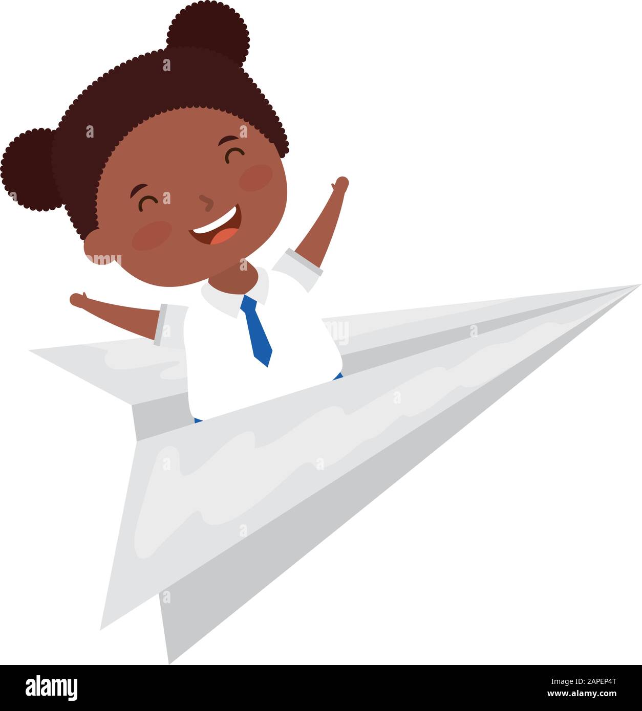 cute little student afro girl with paper airplane Stock Vector Image ...