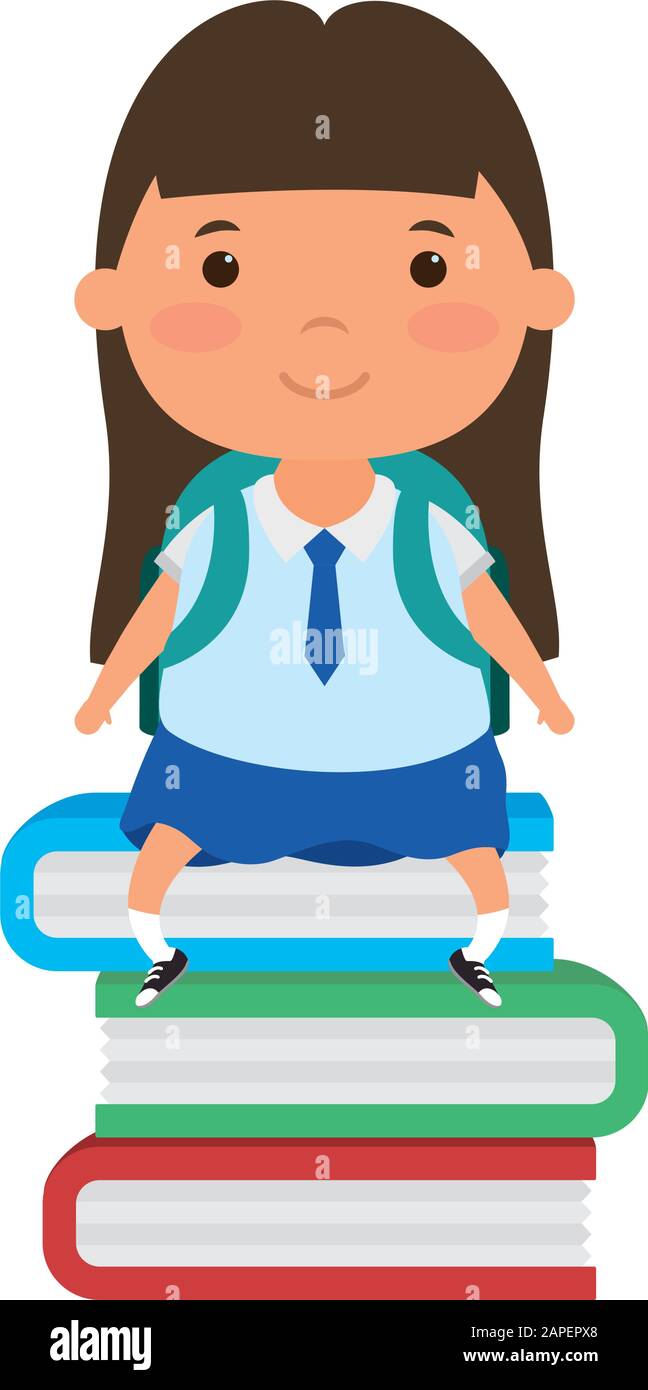 cute little student girl seated in books Stock Vector Image & Art - Alamy