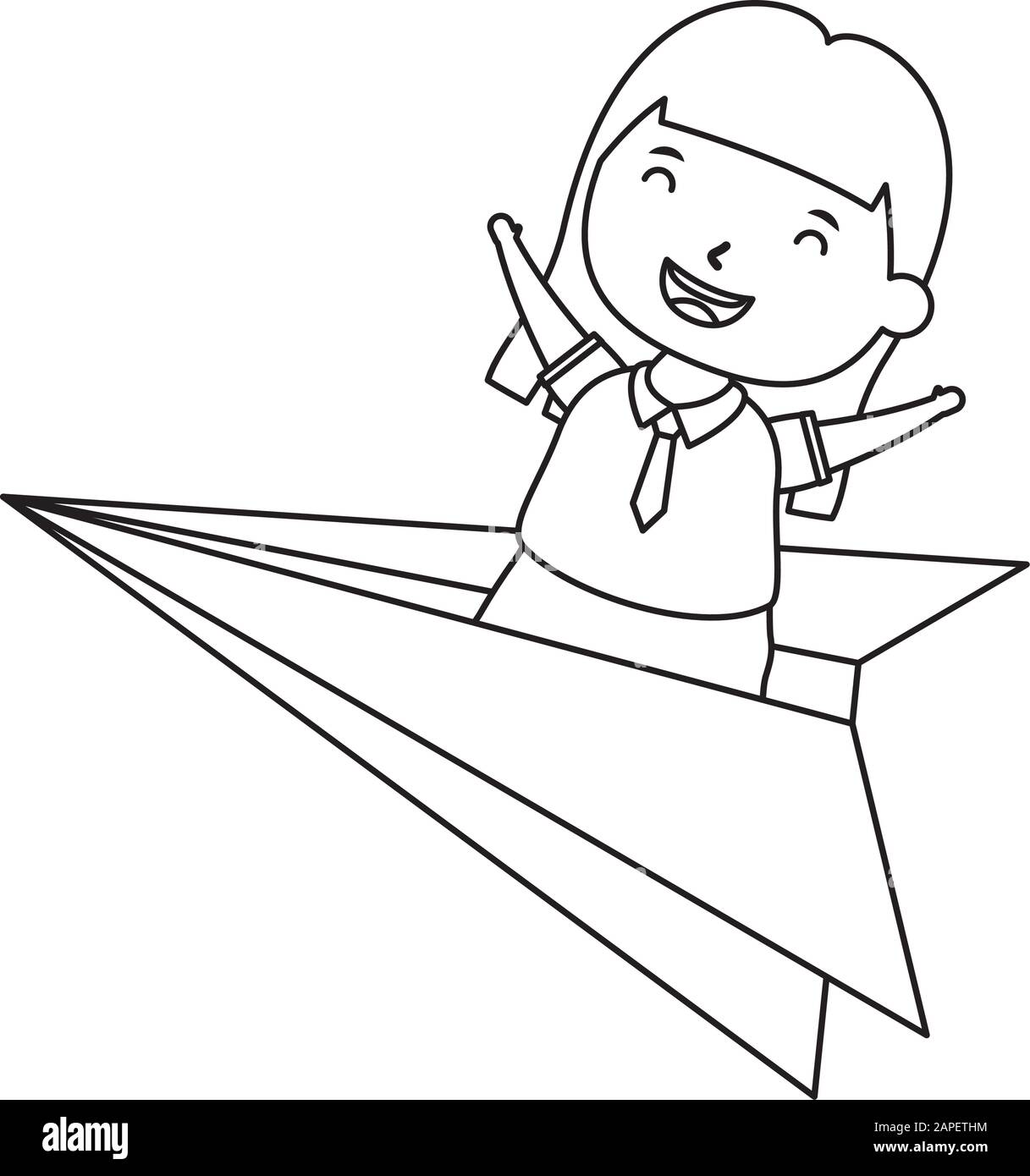 cute little student girl with paper airplane Stock Vector Image & Art ...