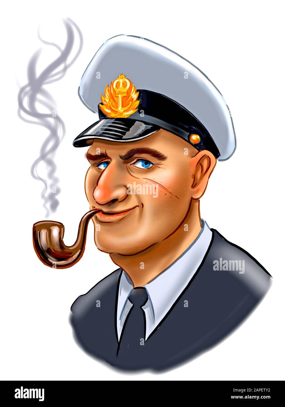 Sea captain with a smoking pipe. Digital illustration Stock Photo